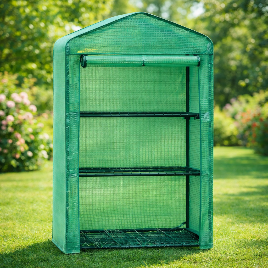 Теплиця садова для вирощування розсади Helper HP-1120 140 г/м2 69х49х128 см з поличками Зелений