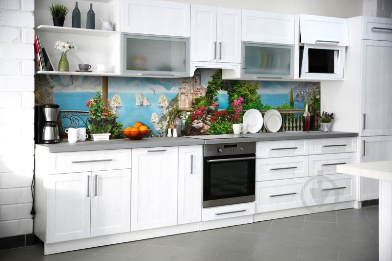 Скинали на кухню Zatarga «Замок на утесе» 600х2500 мм виниловая 3Д наклейка кухонный фартук самоклеящаяся Z180498