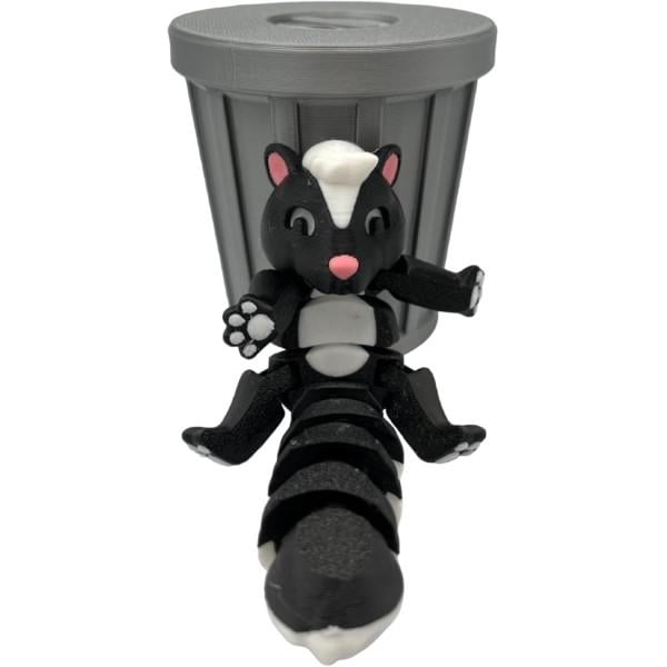 Игрушка антистресс 3D-печатный Скунс с мусорным ведром подвижная из PLA 8 см