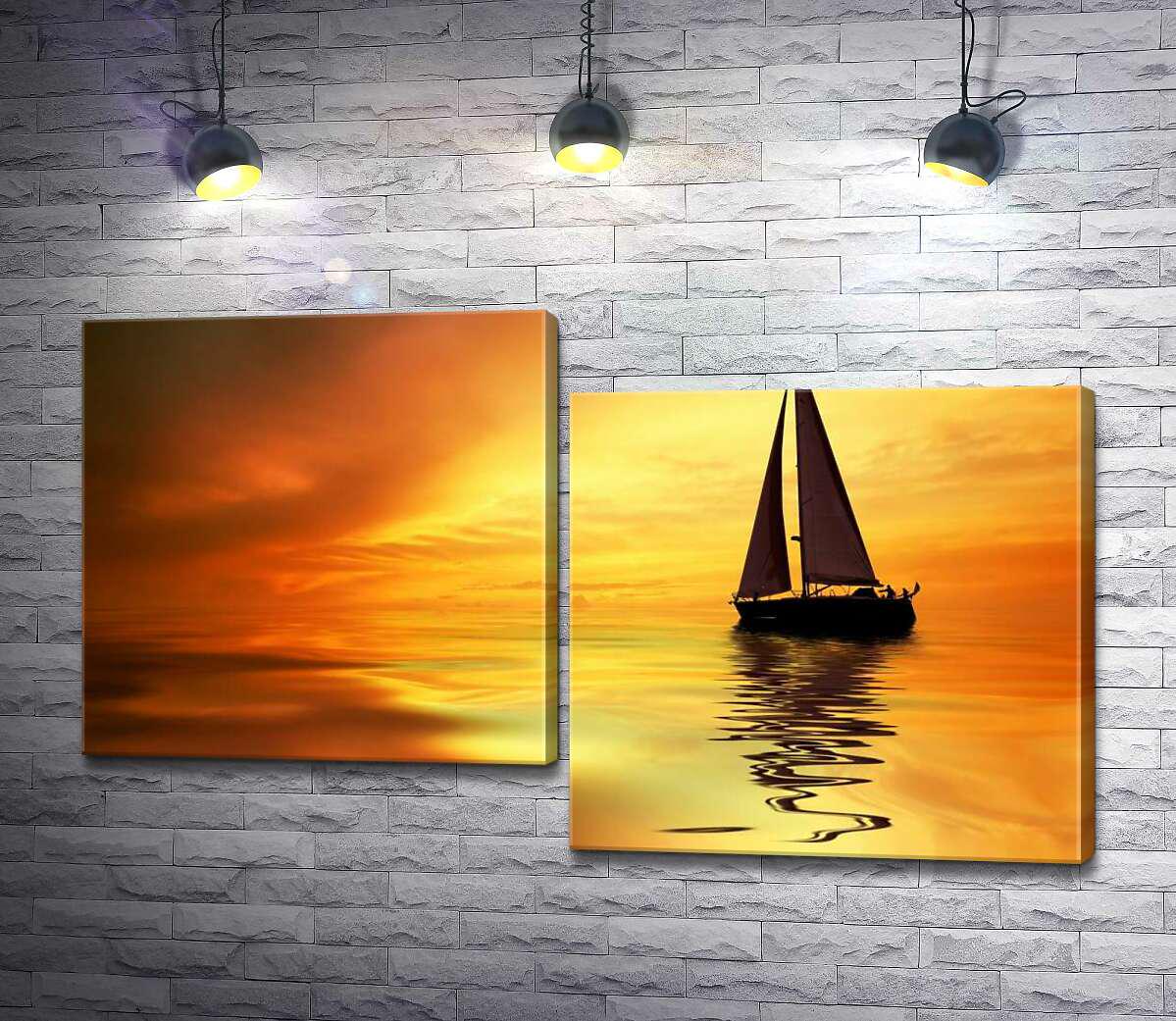 Модульная картина ArtPoster Темный силуэт яхты выделяется на оранжевом слиянии моря и неба 100x60 см Модуль №5 (000849)