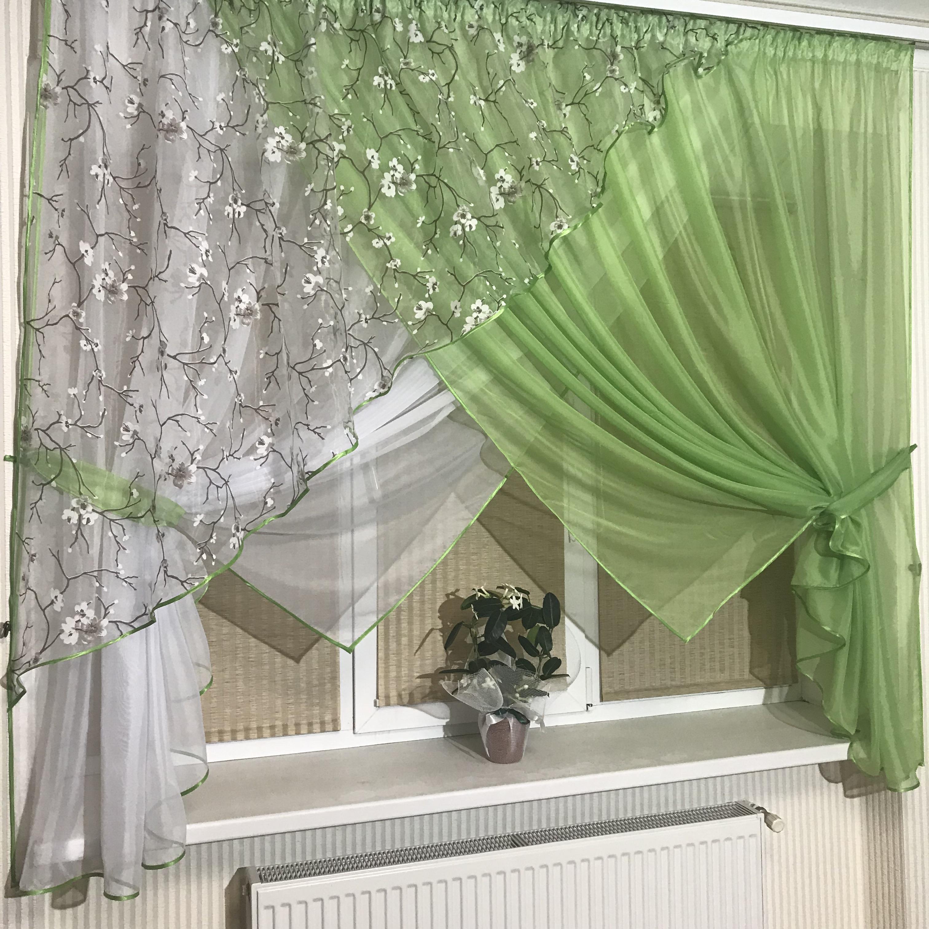 Занавеска на кухню TG Home №362 Сакура Салатовый - фото 2 Занавеска на кухню TG Home №362 Сакура Салатовый - фото 2