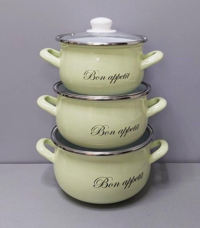 Набір каструль Bon appetit 3 шт. емальовані Кремовий Набір каструль Bon appetit 3 шт. емальовані Кремовий