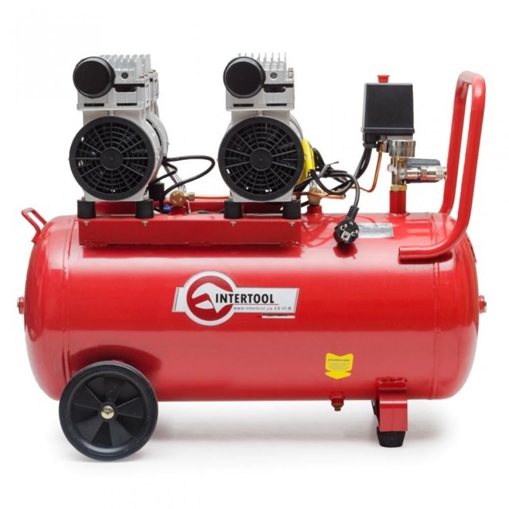 Компрессор Intertool PT-0023 безмасляный 50 л 2х1,1 кВт 220 В 8 атм 270 л/мин 4 цилиндра (895354)