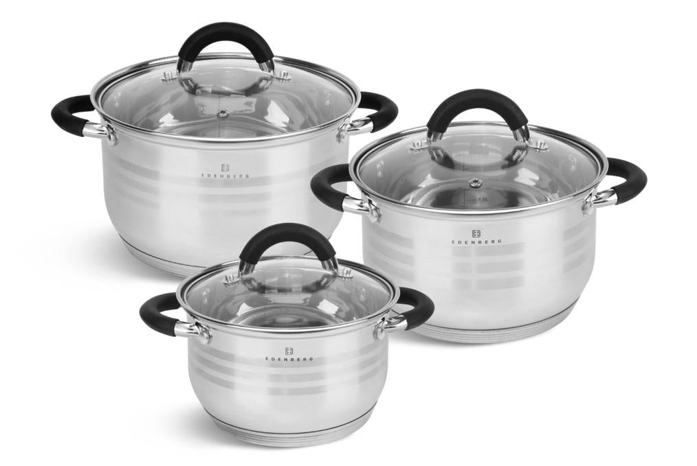 Набор кастрюль с крышками Edenberg EB-2411 из нержавеющей стали 3 шт. (57-46-EB-2411) Набор кастрюль с крышками Edenberg EB-2411 из нержавеющей стали 3 шт. (57-46-EB-2411)