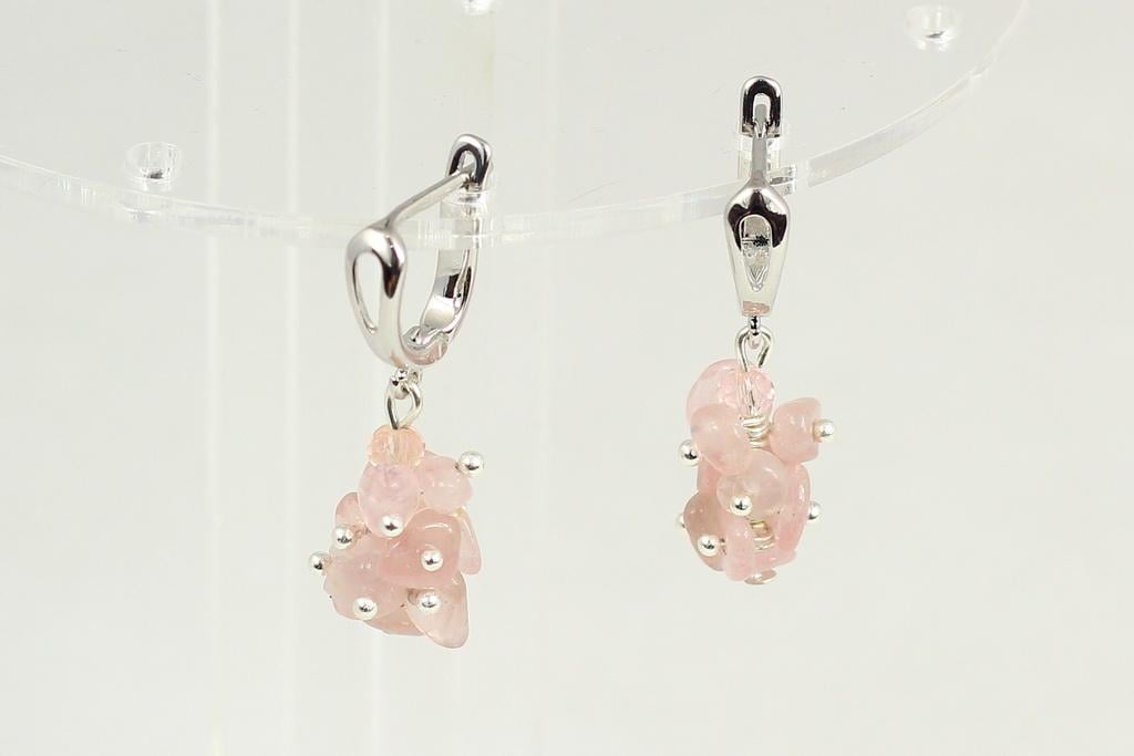Серьги подвески из натурального розового кварца 3,5 см Серебристый (28673598)