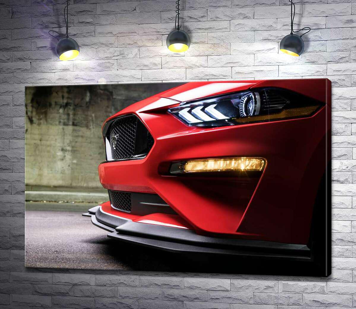 Картина ArtPoster Красный бампер автомобиля Ford Mustang Shelby GT500 с плавными изгибами фар 100x67 см Модуль №1 (001063)