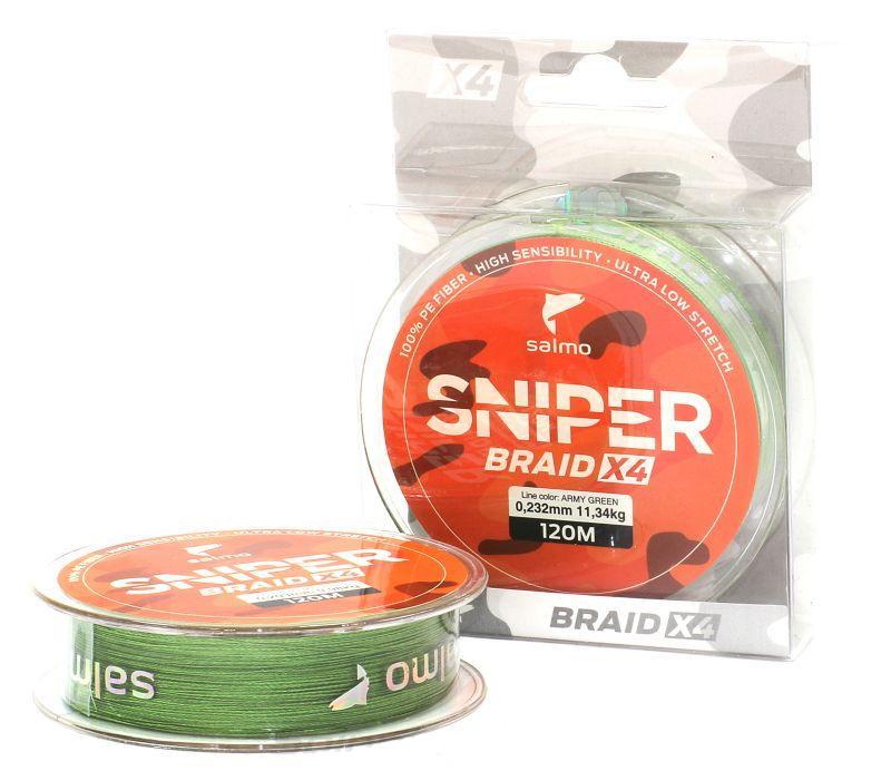 Шнур Salmo SNIPER BRAID 4Х ARMY 120 м 0,22 мм 12,25 кг Green