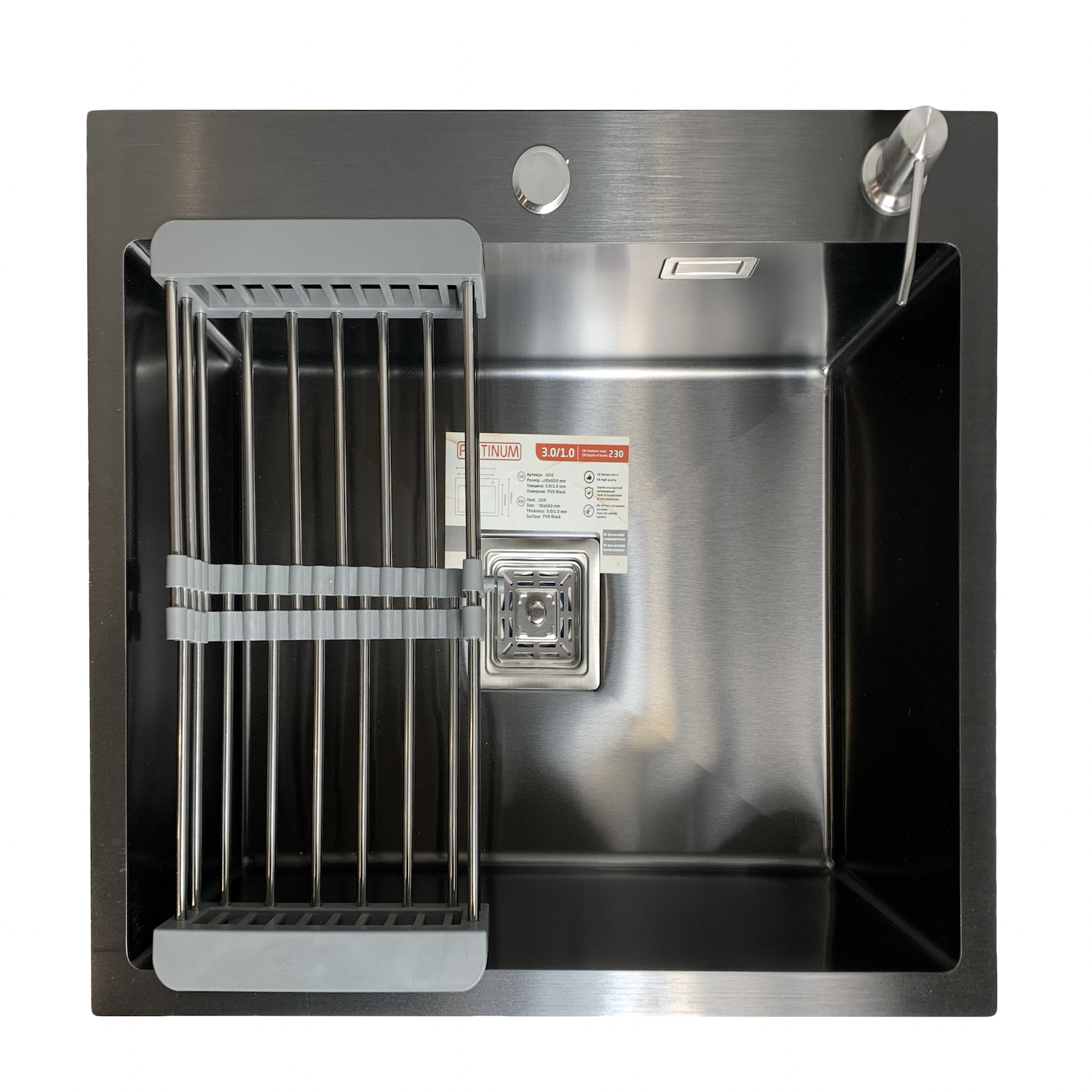 Мойка для кухни Platinum Handmade 45x45 с PVD поверхностью + корзина/дозатор/сифон Черный (7e469aae)