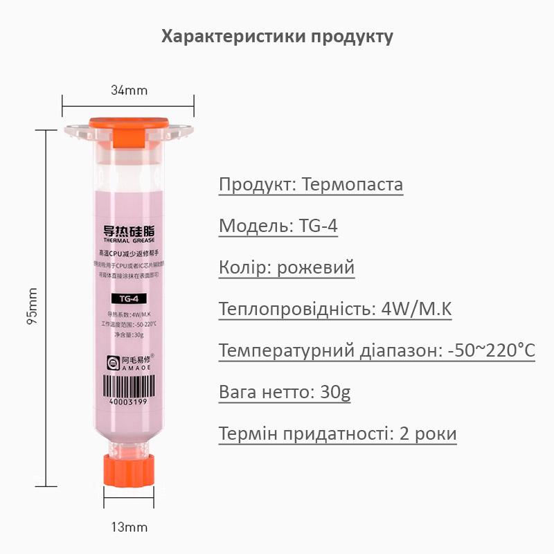 Термопаста Amaoe TG-4 силиконовая для смартфонов 4 Вт/м К/30 г Pink - фото 6