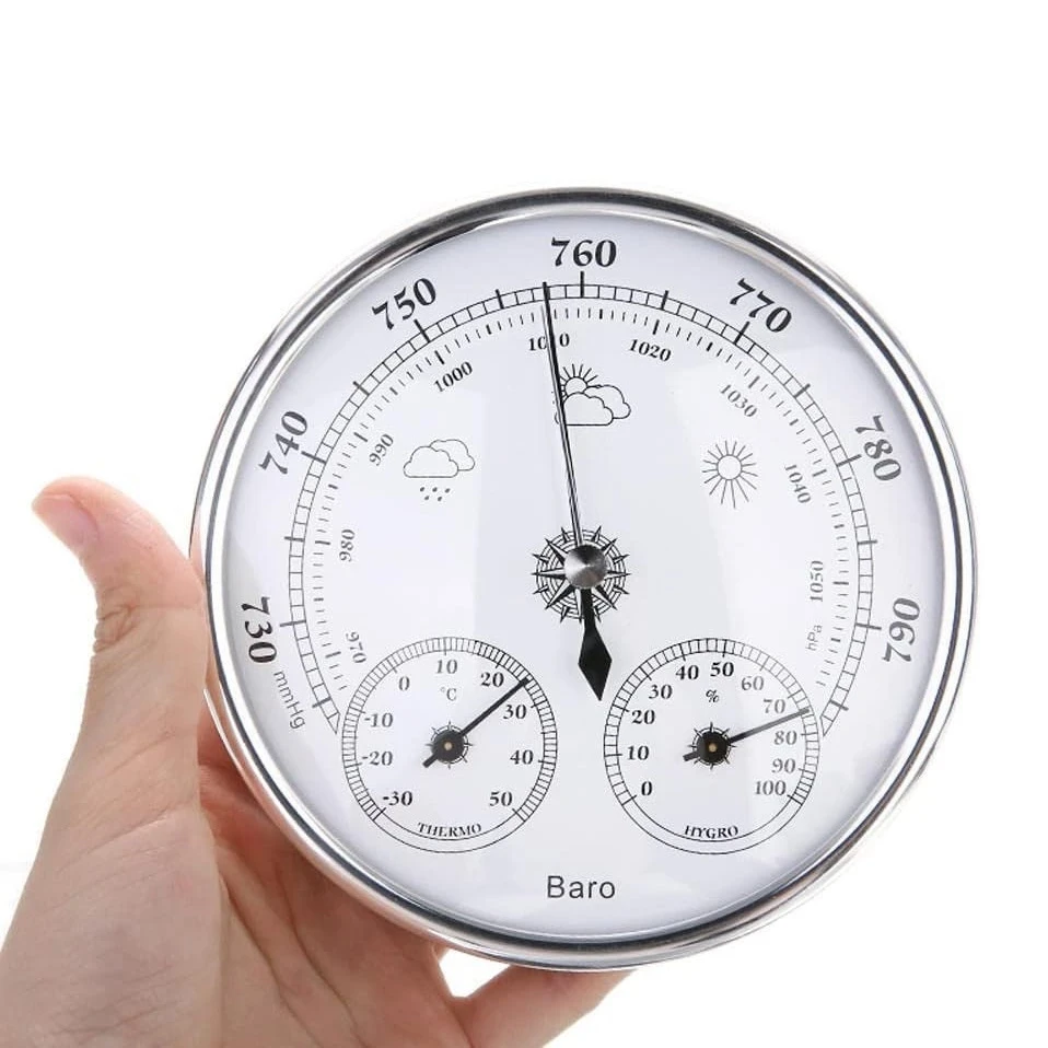 Барометр настінний із термометром гігрометром для дому 13 см Срібний (134801) - фото 2