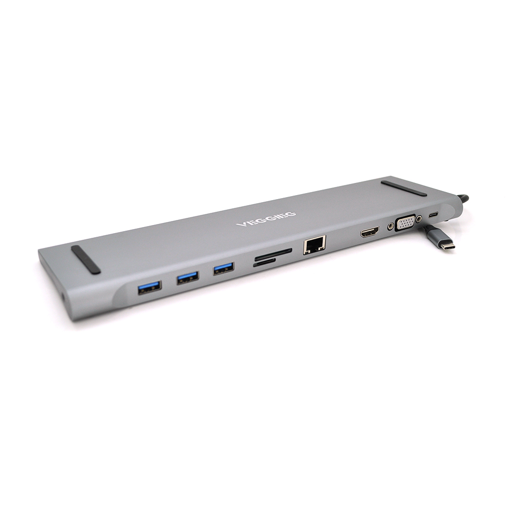 Хаб-конвертор Veggieg TC10 Type-C 3xUSB 3.0 HDMI VGA jack3,5 SD TF RJ45 (2001)