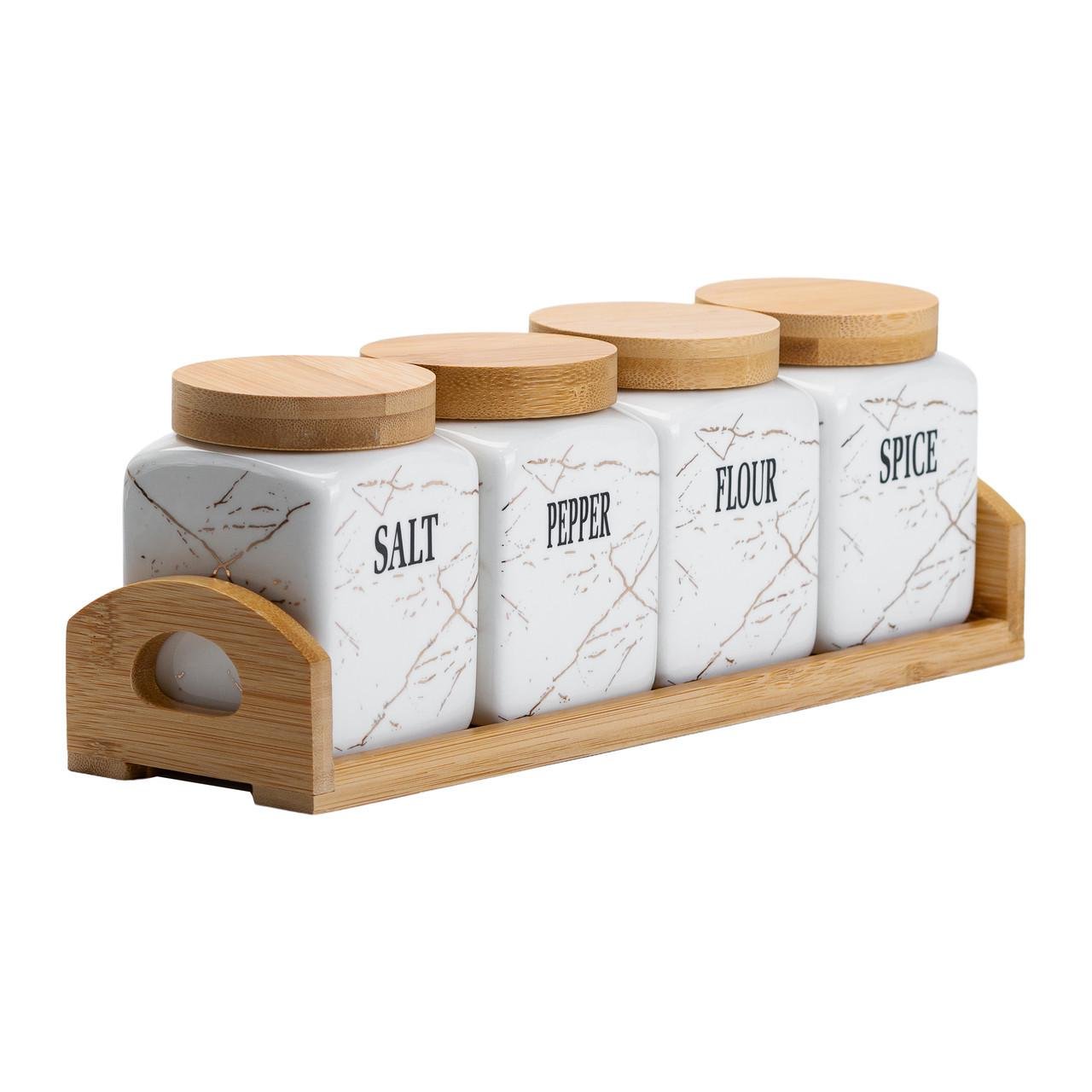 Набір для сипучих продуктів 4 бамбуковій підставці на шт. по 300 мл (HP1210) - фото 4