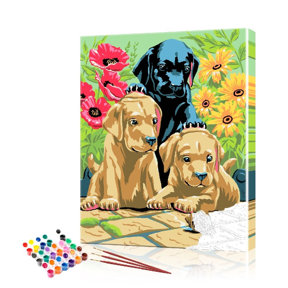 Картина по номерам ArtSale Щенки играют с улиткой PBN0697 40х50 см