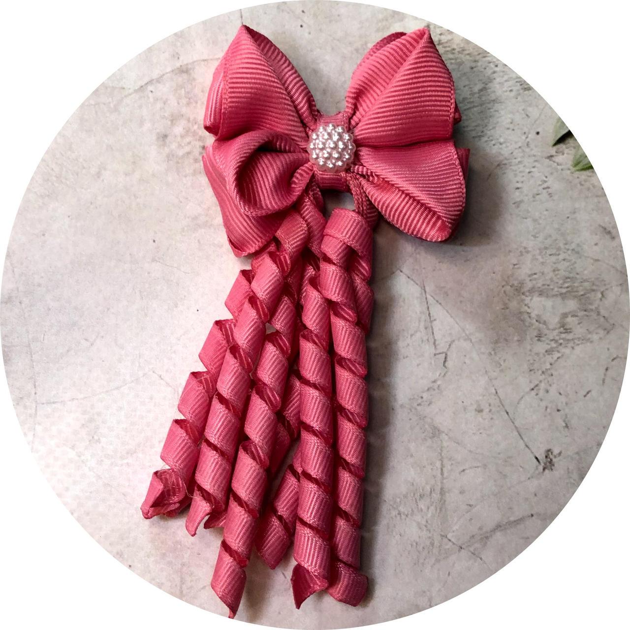 Бантик для волос детский на резинке 6х8 см Тускло-розовый (10690)