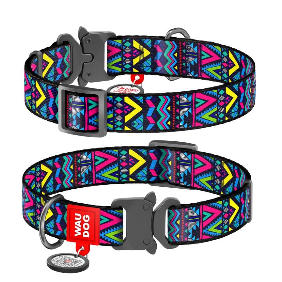 Нашийник для собак нейлоновий Waudog Nylon Інді з QR паспортом металева пряжка-фастекс M 20 мм 24-40 см