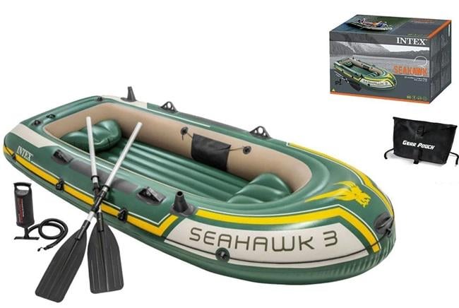 Човен для риболовлі Intex Seahawk 3 68380NP з алюмінієвими веслами та насосом у коробці