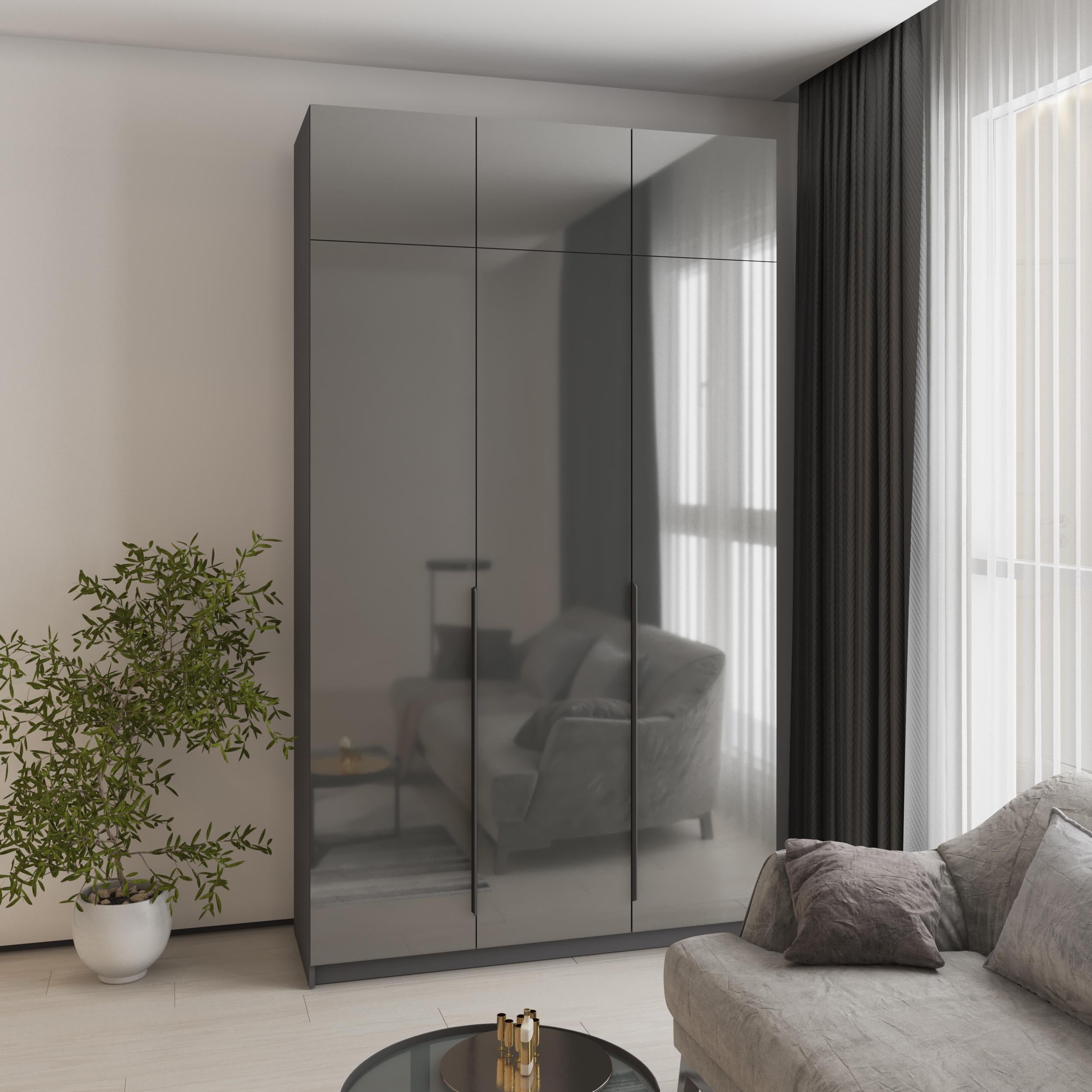 Шкаф 3-дверный с антресолью MebelStar Оскар Gloss BL-B стандарт 150x52x260 см Антрацит (MBS-5460)