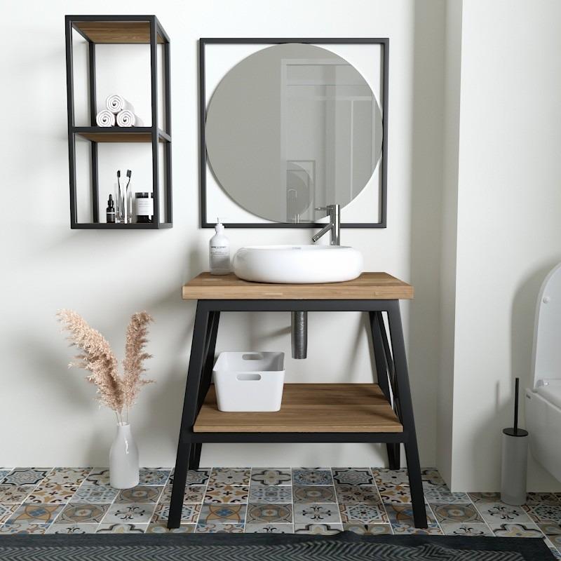 Комплект для ванной комнаты EcoLoft IN-2811 в стиле лофт тумба 80х75х50 см/стеллаж 30х70х30 см (28539549)