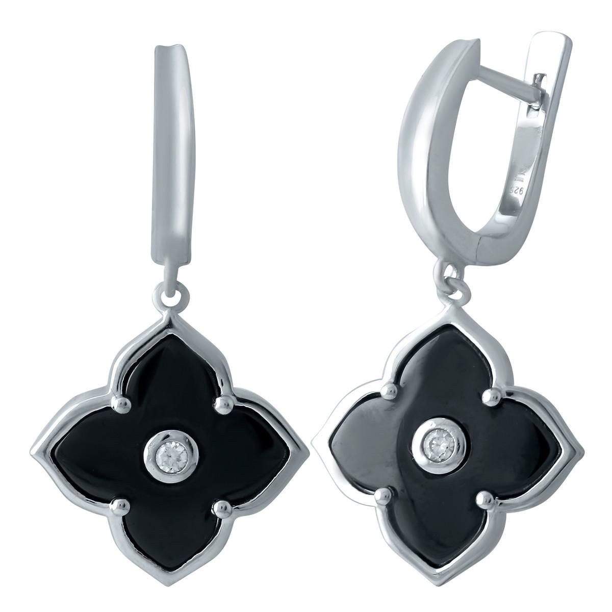 Серьги серебряные LoveR с черной керамикой и фианитами Серьги серебряные LoveR с черной керамикой и фианитами
