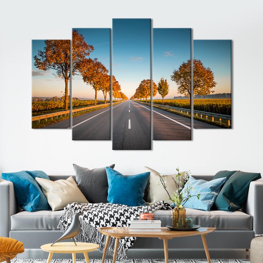 Картина природа Красивые осенние деревья вдоль дороги 137x85 см (A1122-5)