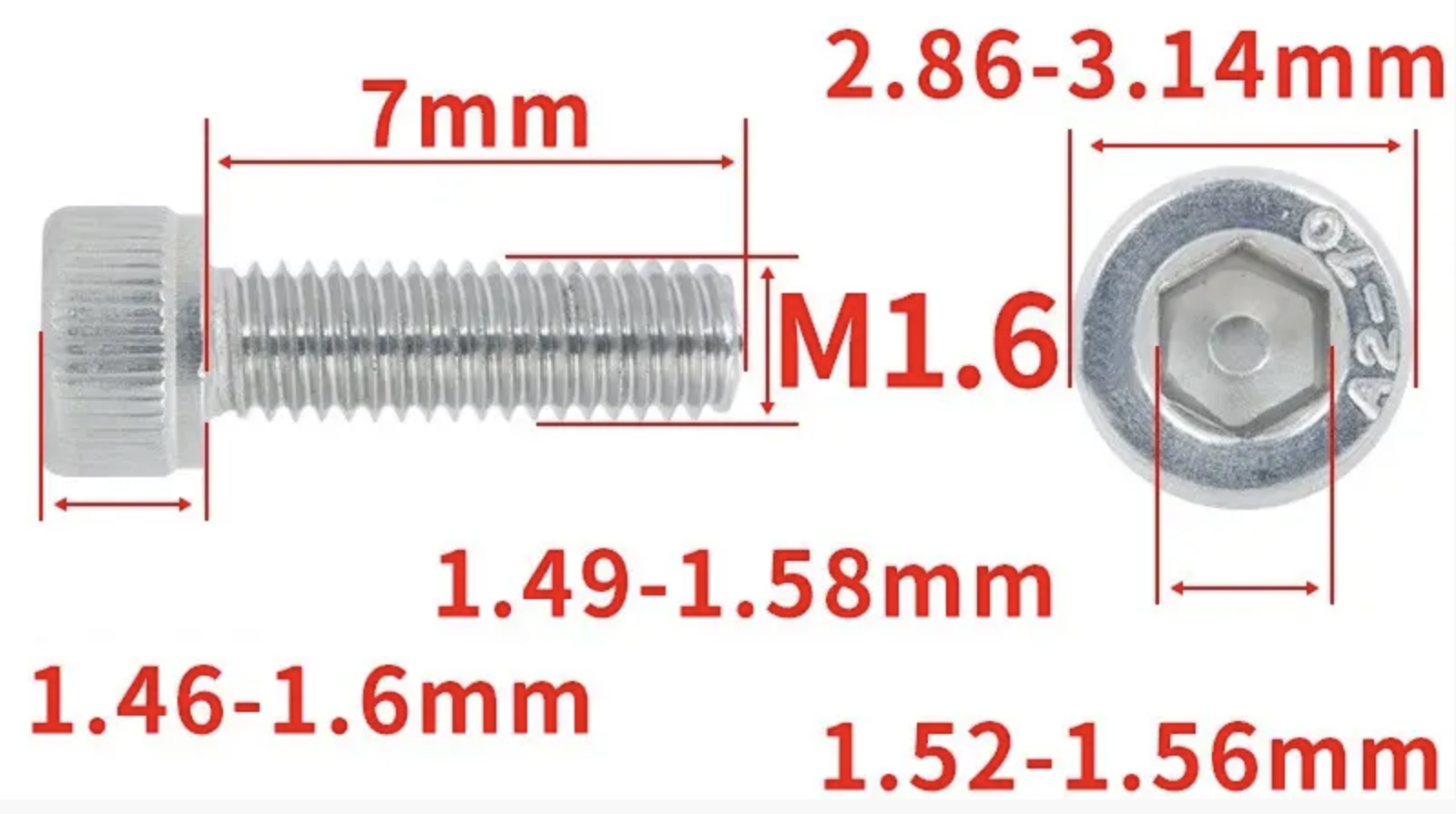 Гвинт з шестигранною головкою DIN912 M1,6x7 мм (DIN912_m16_7) - фото 2