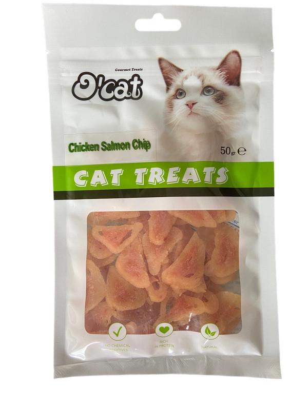 Ласощі для котів О'cat Chicken salmon chip Курячі чіпси з лосося 50 г 24 шт. в упаковці (32011031)