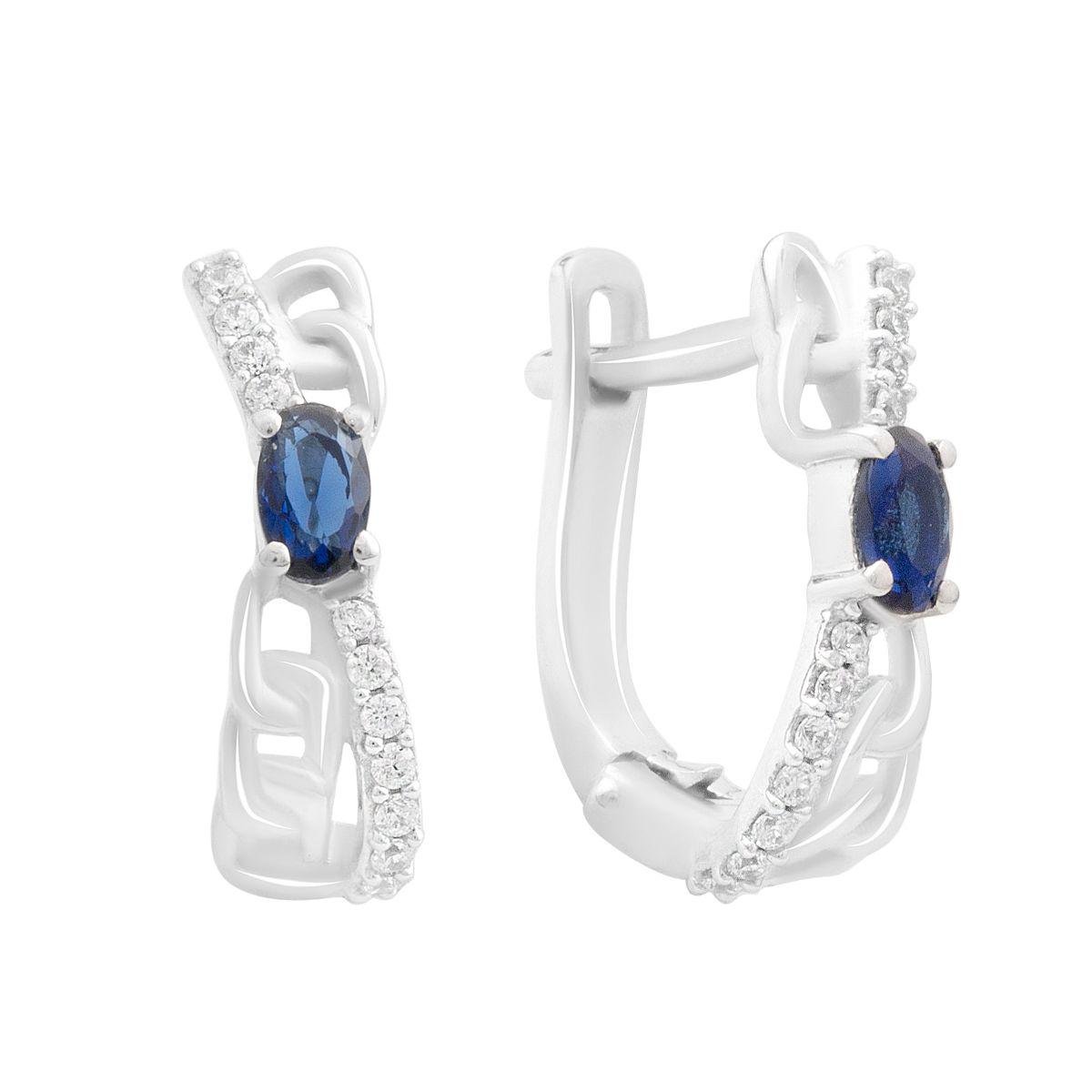 Сережки срібні з овальним сапфіром nano та візерунковими елементами