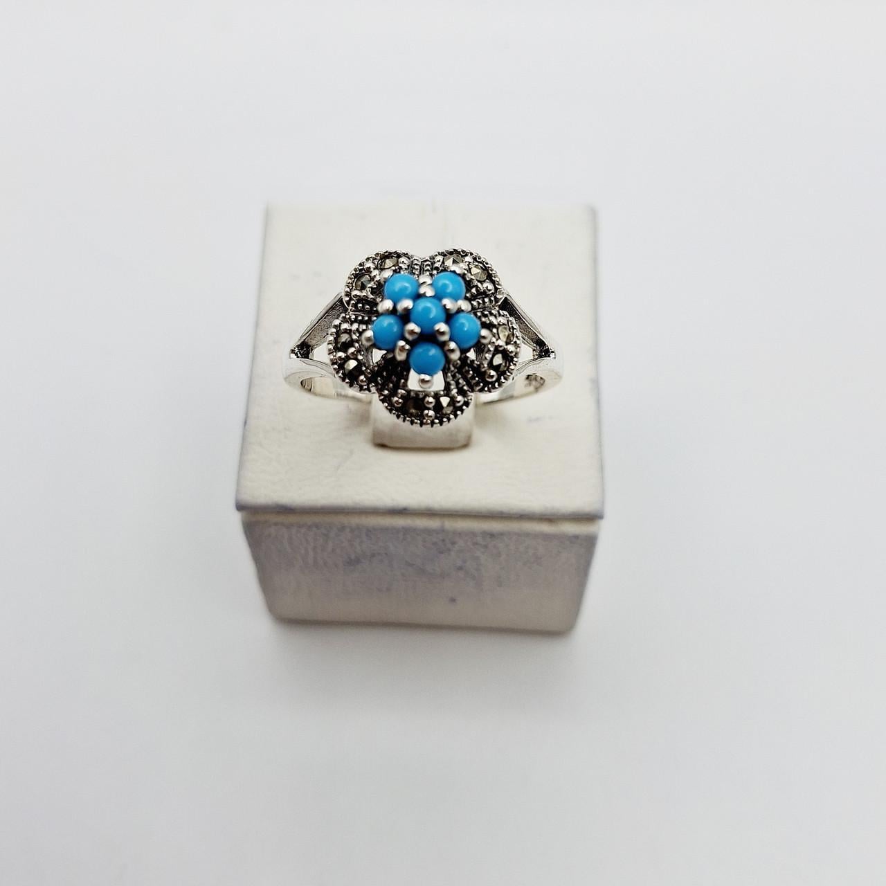 Кольцо серебряное с бирюзой и марказитом р. 18 3,96 г (2697929176)