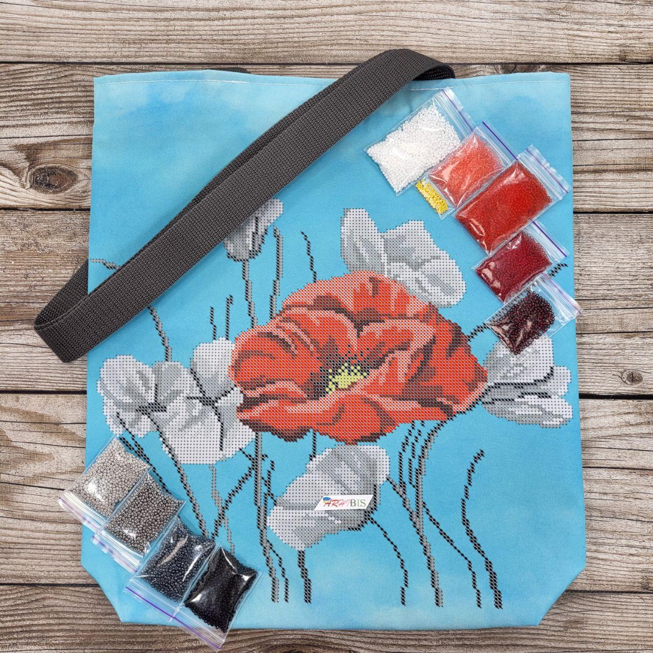 Набір для вишивання бісером Пошита сумка шопер Маки 34x40x6 см (СВ46)