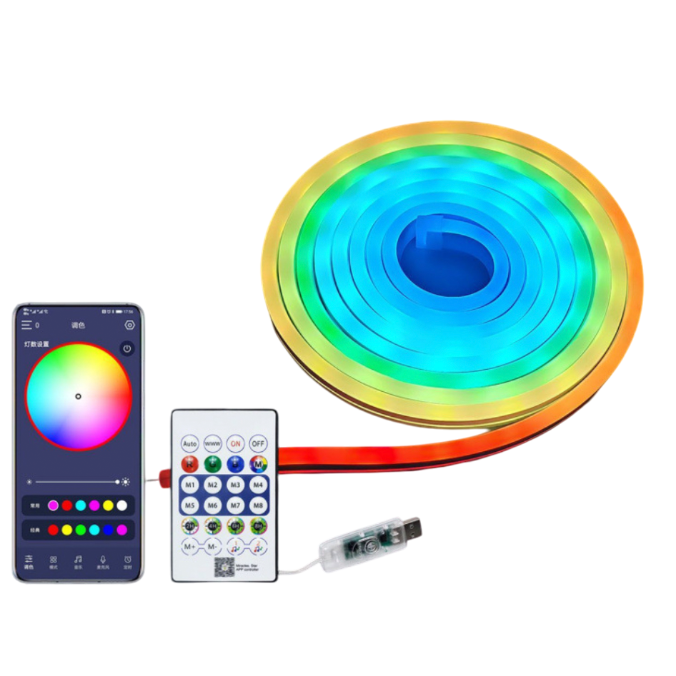 Гибкая светодиодная неоновая лента RGB USB 5 м 5V с пультом через Bluetooth и музыкальным режимом (Е500275)