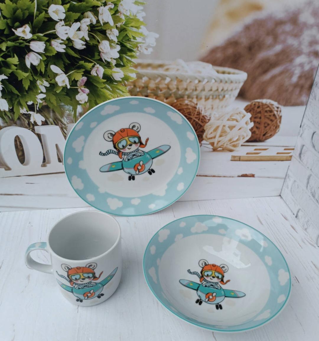 Дитячий набір столового посуду Limited Edition Little Pilot фарфор 3 пред. (C67)