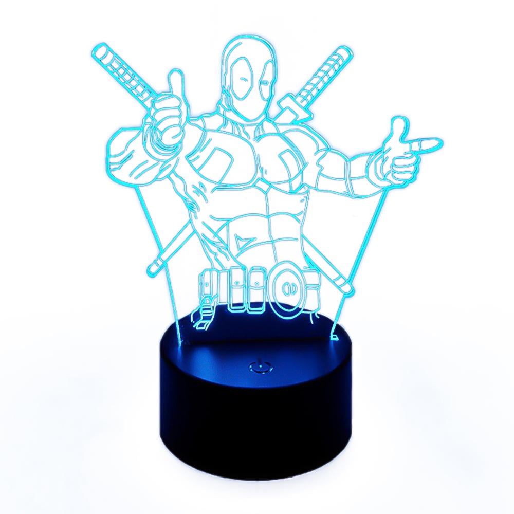 Светильник 3D Дэдпул на подставке для мальчиков 3 цвета 10х10х17 см (27-OSV-8015) Светильник 3D Дэдпул на подставке для мальчиков 3 цвета 10х10х17 см (27-OSV-8015)