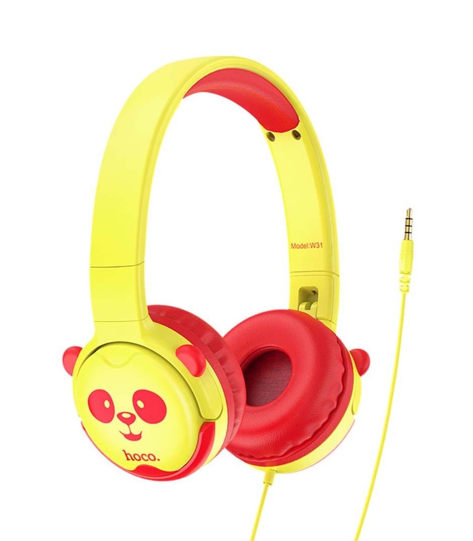 Навушники накладні провідні Hoco W31 Panda Cheerful Headphones Жовтий/Червоний (W31Yellow)