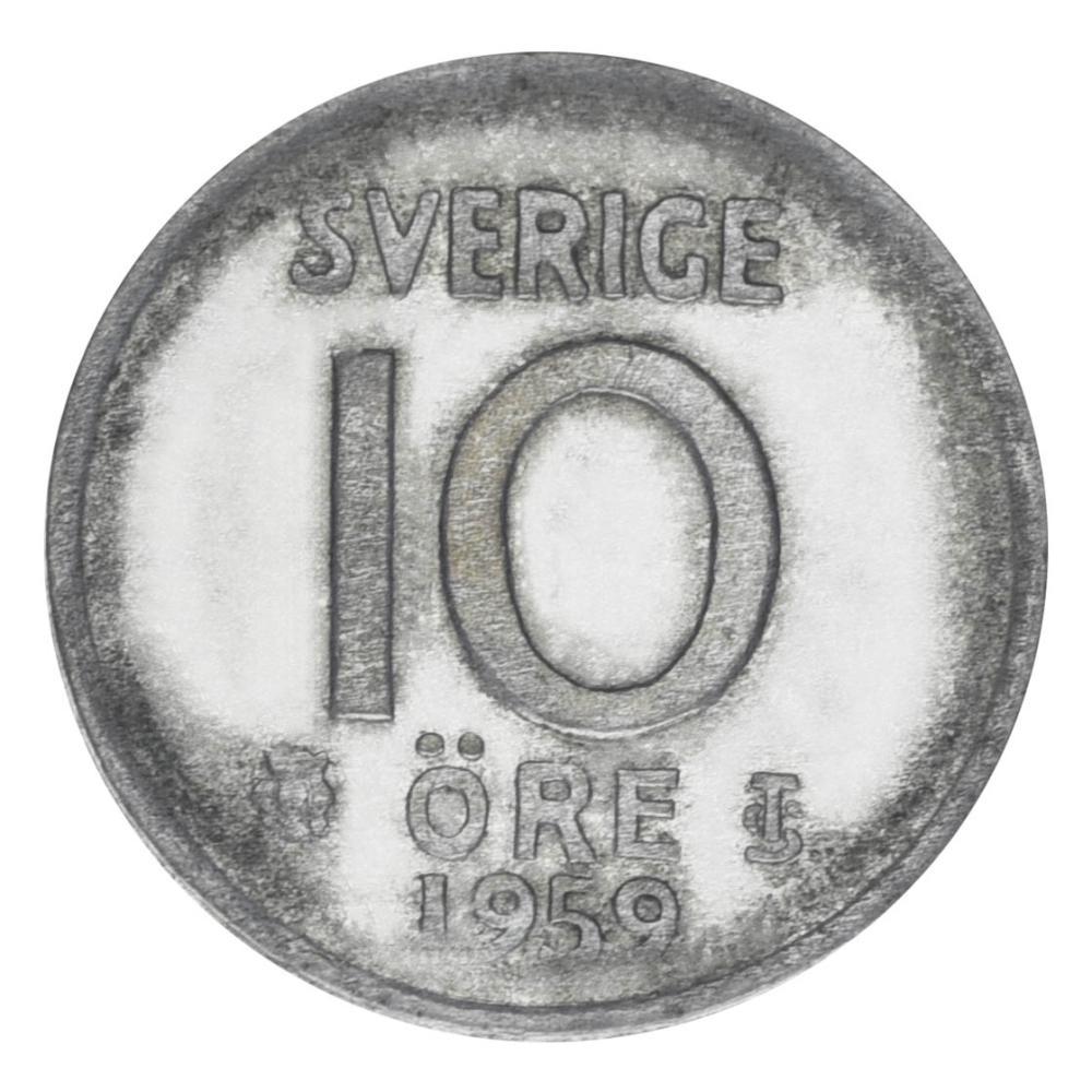 Коллекционная монета Швеция 10 эре 1959 серебро F-VF 1,45 г (М19901)