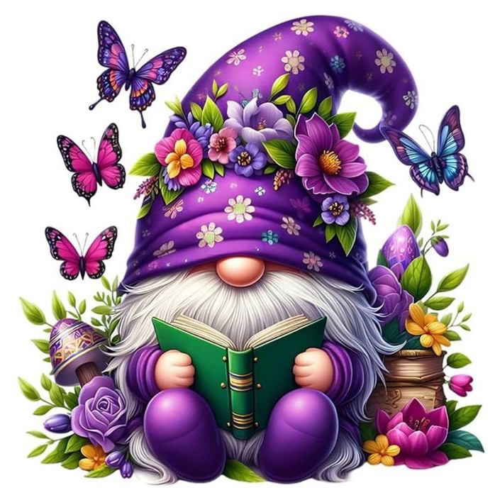 Алмазная мозаика Гном в сиреневой шляпе 40х40 см (28915509)