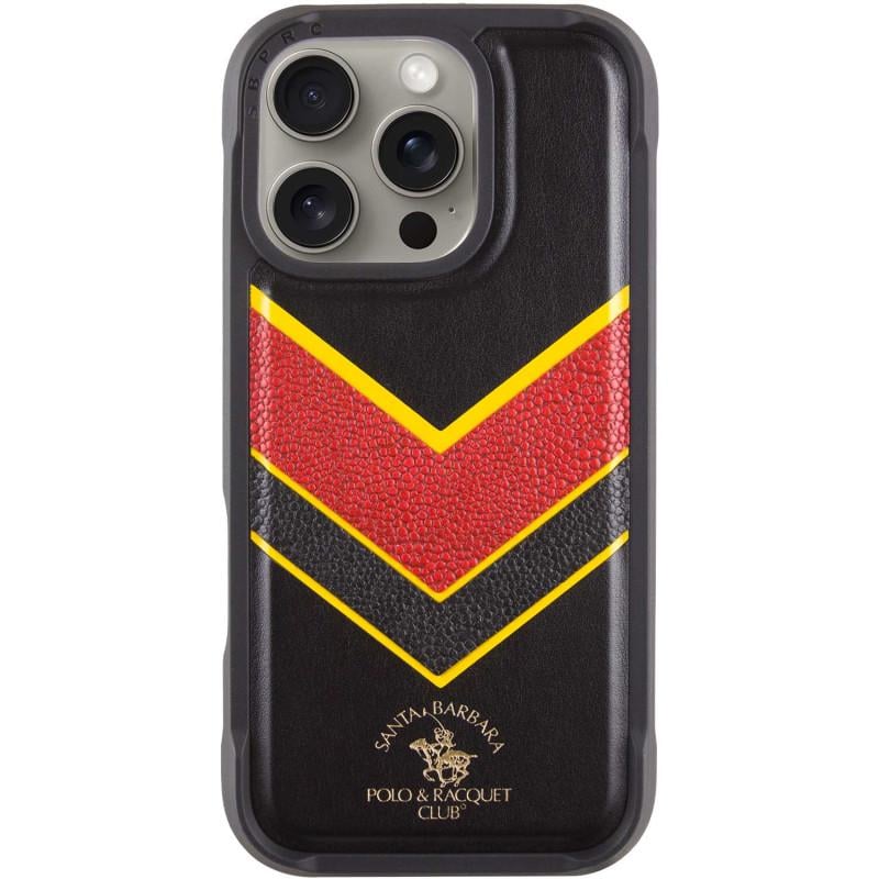 Противоударный кожаный чехол Polo Santa Barbara Barton для Apple iPhone 16 Pro (6.3") Black / Yellow
