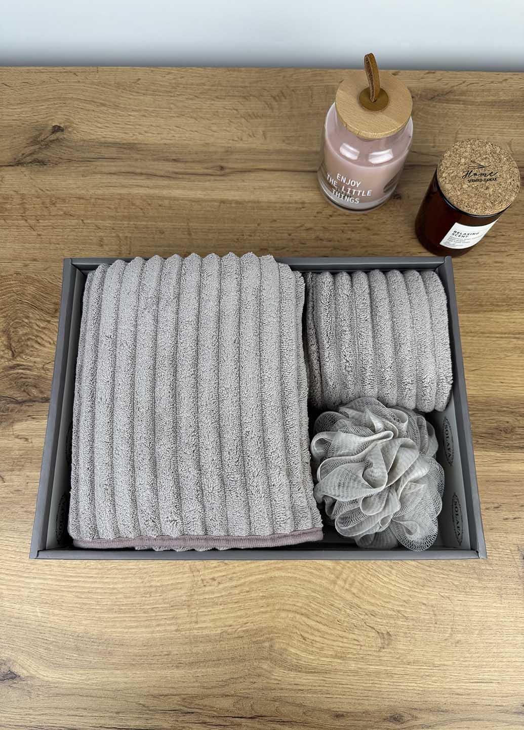 Подарочный набор полотенец из микрофибры Серо-бежевый (37-4) - фото 4 Подарочный набор полотенец из микрофибры Серо-бежевый (37-4) - фото 4