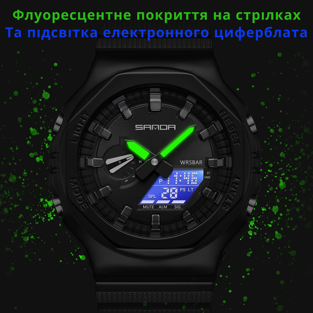 Наручные часы мужские Sanda военный кварцевый водонепроницаемый с подсветкой стальной (3167) - фото 2 Наручные часы мужские Sanda военный кварцевый водонепроницаемый с подсветкой стальной (3167) - фото 2