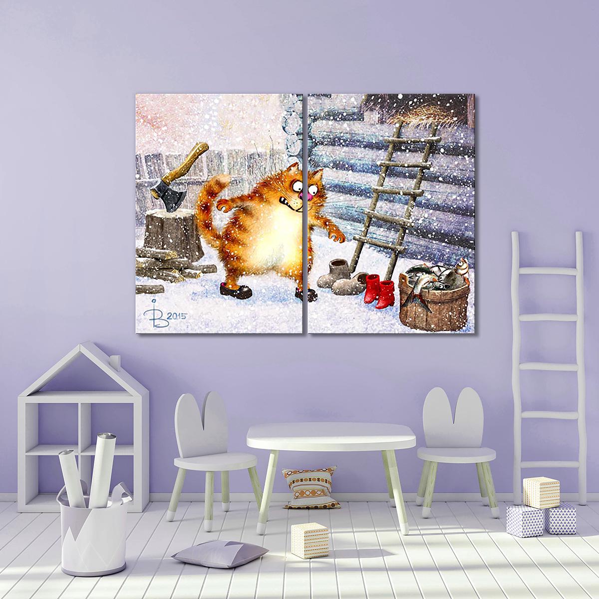 Модульная картина Улов найден и не только. А муж не пошёл за пивóм. 2 модуля 30х45 см