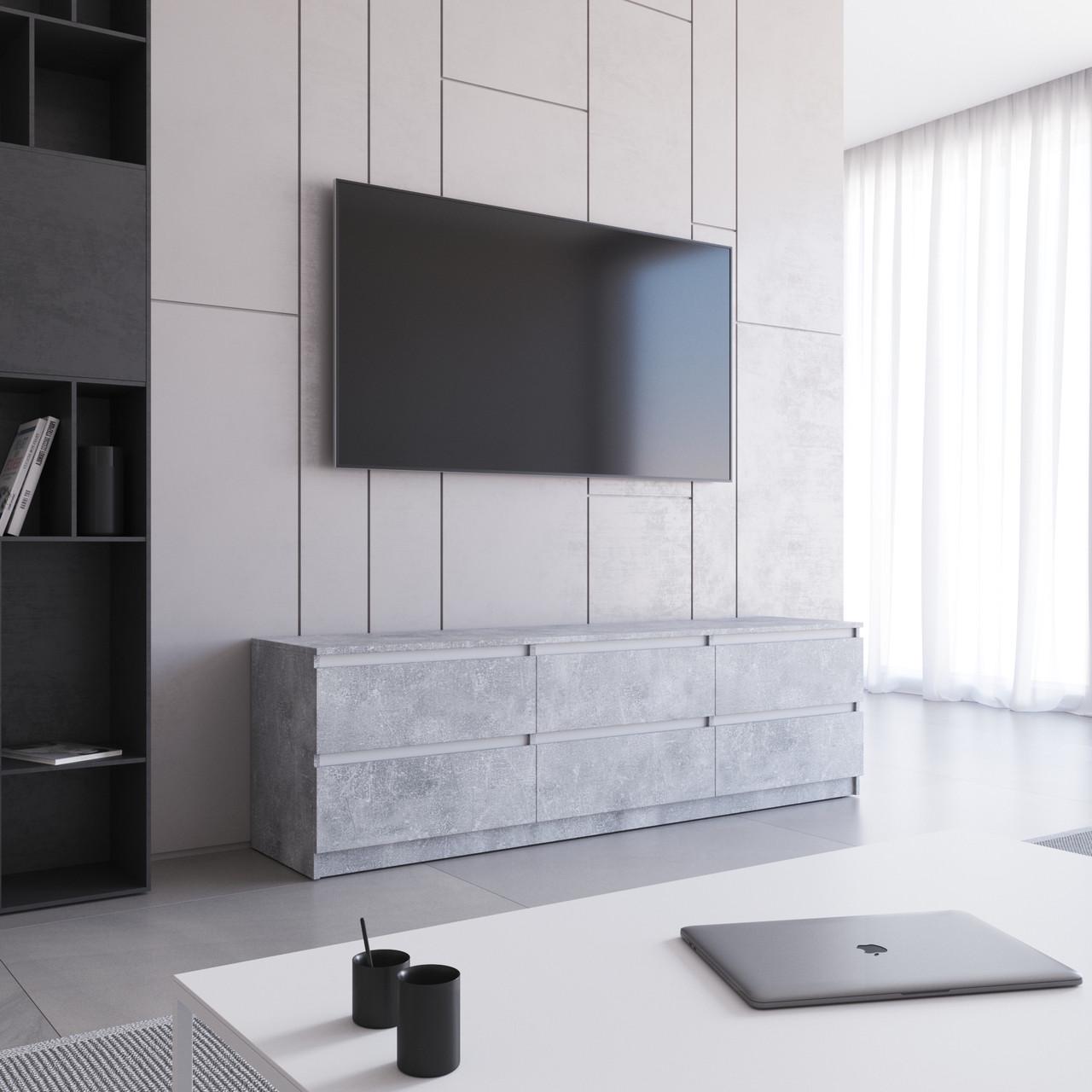 Тумба под телевизор Вайс R-12 1802х400х530 мм Бетон/Белые планки (30664930) - фото 1