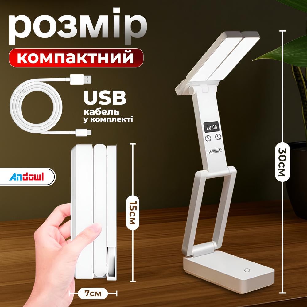 LED-лампа настольная Andowl Q-LED169X1 аккумуляторная 15W Белый (7e8815ae) - фото 8