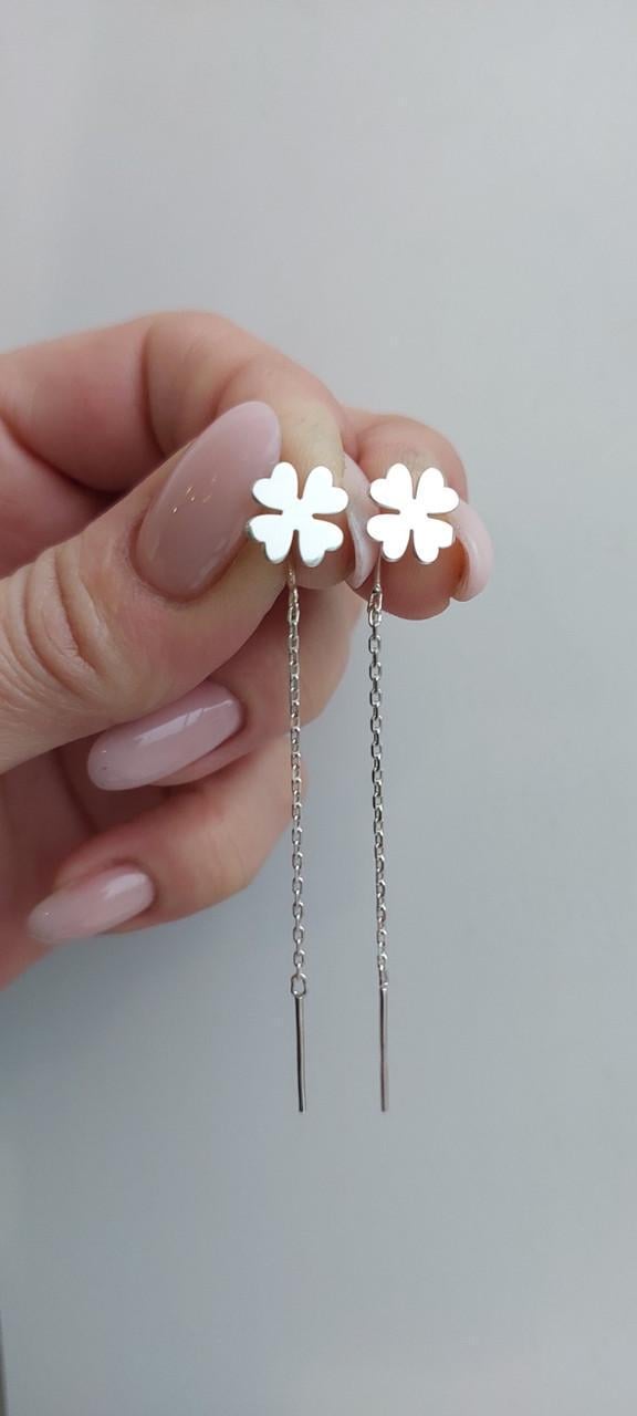 Сережки срібні протяжки Конюшина 925 проба (26943618) - фото 2