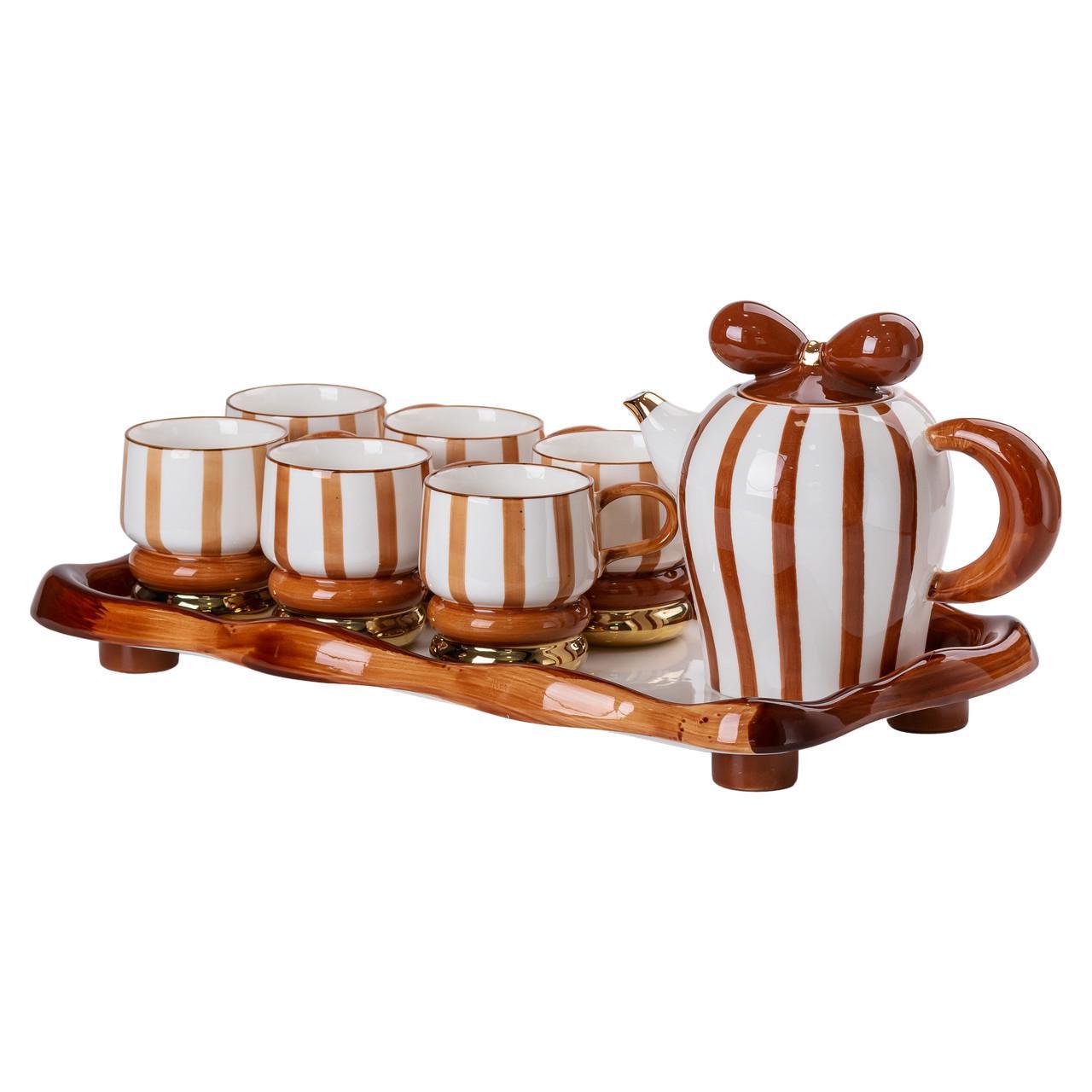 Чайный сервиз на 6 персон с керамической подставкой Шоколад - фото 6 Чайный сервиз на 6 персон с керамической подставкой Шоколад - фото 6