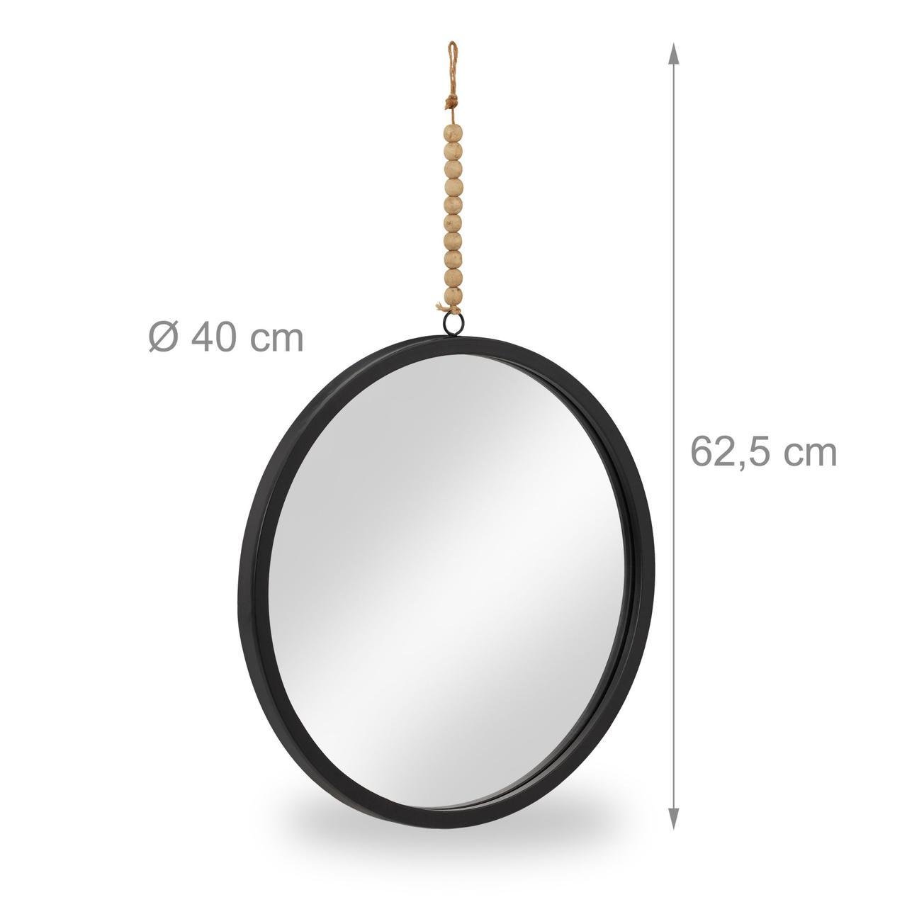 Зеркало круглое настенное Relaxdays для ванной и прихожей с веревкой и деревянными бусинами 40 см Черный - фото 7