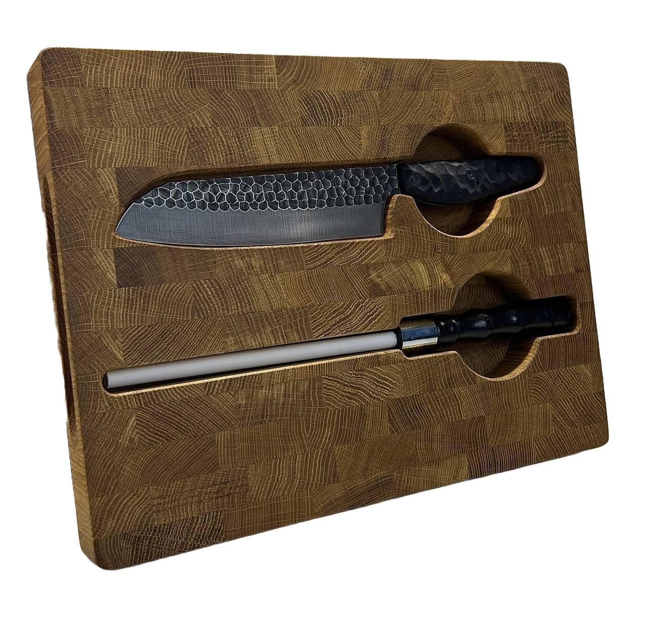 Набор кухонный Gorillas BBQ торцевая разделочная доска с кухонным ножом Шеф и мусатом (DS36)