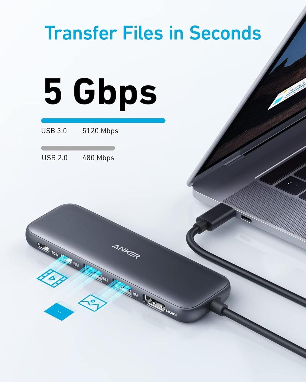 Адаптер Anker 332 USB-C Hub 5в1 4K HDMI 5 Гбит/с Black (000925) - фото 4 Адаптер Anker 332 USB-C Hub 5в1 4K HDMI 5 Гбит/с Black (000925) - фото 4