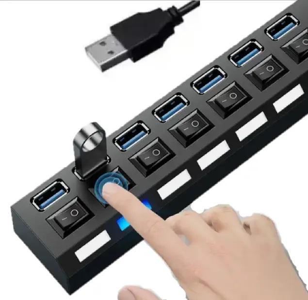 USB-хаб концентратор на 7 портів USB 2.0 з вимикачами та підсвічуванням для кожного роз'єму (2135321599) - фото 2