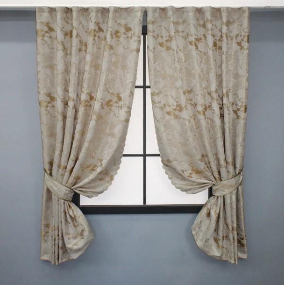 Шторы на кухню Мрамор Al3 жаккард 1,45х1,7 м 2 шт. Айвори/Бежевый (1595ш 35-0241ш)