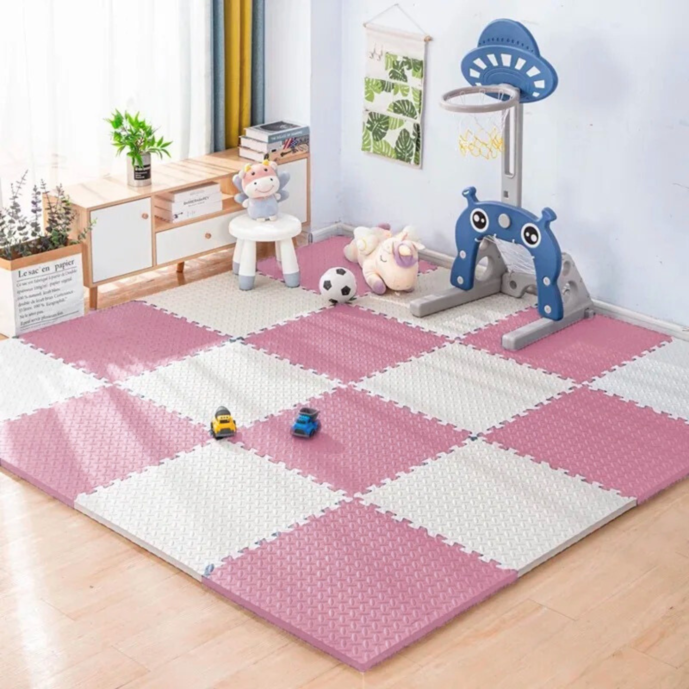 Коврик-пазл без покрытия термо из Eva-пены для пола 6 пазлов площадь покрытия 2,16 м2 толщина 1 см 60х60 см Розовый