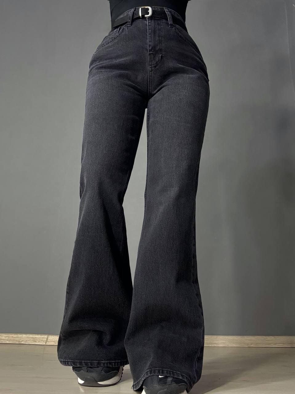 Джинсы женские Cracpot 1563 клеш mom flare с ремнем р. 27 Черный (5520)